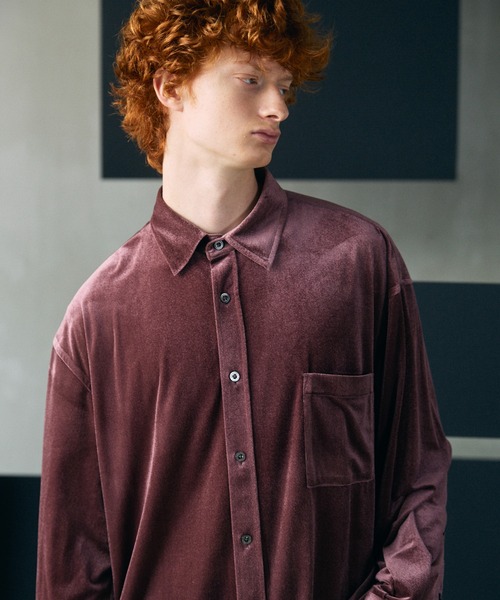 MAISON SPECIAL(メゾンスペシャル)の「《UNISEX》Glossy Velour Prime-Over Long Sleeve Shirt Coat/グロッシーベロアプライムオーバーシャツコート【MAISON SPECIAL/メゾンスペシャル】(シャツ/ブラウス・メンズ・ピンク/グレイッシュベージュ/ブラック/ネイビー・0/2/1)」の15枚目の写真