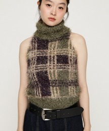 SHAGGY CHECK H/N KNIT シャギーチェックホルターネックニット 夏服　秋服 冬服
