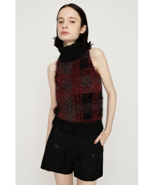 SLY（スライ）の「SHAGGY CHECK H/N KNIT シャギーチェックホルターネックニット 夏服　秋服 冬服（ニット/セーター・レディース・カーキ/ブラック系その他2・FREE）」の3枚目の写真