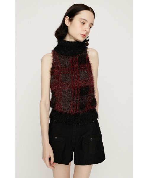 SLY（スライ）の「SHAGGY CHECK H/N KNIT シャギーチェックホルターネックニット 夏服　秋服 冬服（ニット/セーター・レディース・カーキ/ブラック系その他2・FREE）」の6枚目の写真