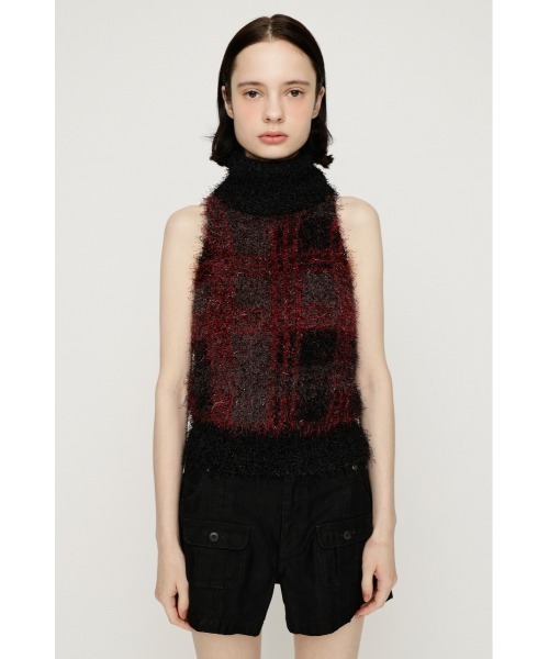 SLY（スライ）の「SHAGGY CHECK H/N KNIT シャギーチェックホルターネックニット 夏服　秋服 冬服（ニット/セーター・レディース・カーキ/ブラック系その他2・FREE）」の7枚目の写真