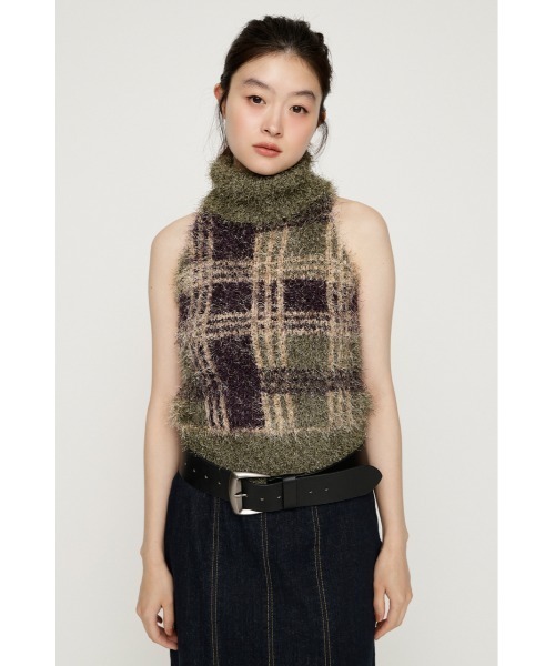 SLY（スライ）の「SHAGGY CHECK H/N KNIT シャギーチェックホルターネックニット 夏服　秋服 冬服（ニット/セーター・レディース・カーキ/ブラック系その他2・FREE）」の9枚目の写真