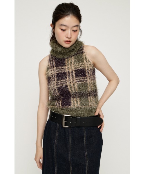 SLY（スライ）の「SHAGGY CHECK H/N KNIT シャギーチェックホルターネックニット 夏服　秋服 冬服（ニット/セーター・レディース・カーキ/ブラック系その他2・FREE）」の11枚目の写真