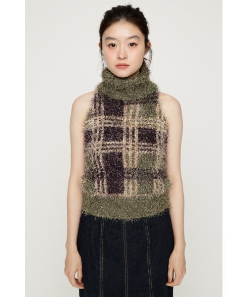 SLY（スライ）の「SHAGGY CHECK H/N KNIT シャギーチェックホルターネックニット 夏服　秋服 冬服（ニット/セーター・レディース・カーキ/ブラック系その他2・FREE）」の12枚目の写真