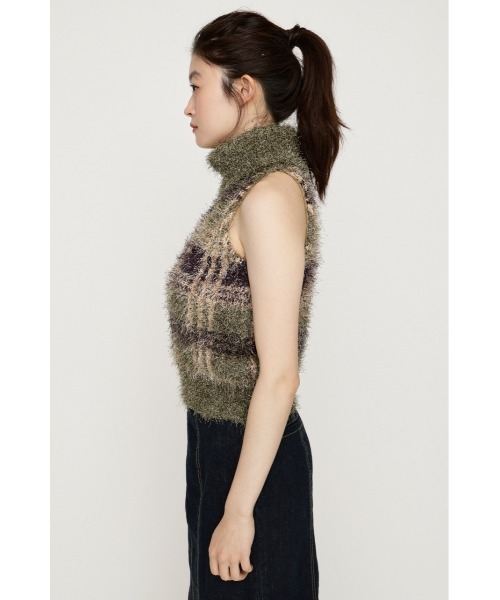 SLY（スライ）の「SHAGGY CHECK H/N KNIT シャギーチェックホルターネックニット 夏服　秋服 冬服（ニット/セーター・レディース・カーキ/ブラック系その他2・FREE）」の13枚目の写真