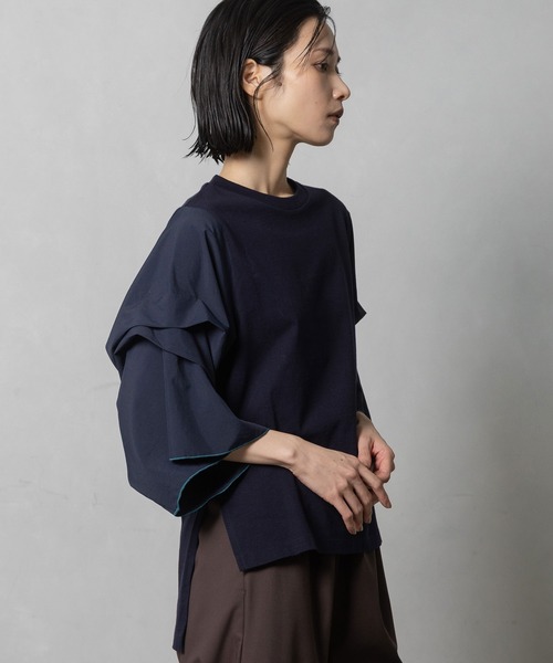 MARECHAL TERRE(マルシャルテル)の「タックフレアースリーブトップス(Tシャツ/カットソー・レディース・ライトグレー/ブラック/ネイビー/オフホワイト・MEDIUM)」の5枚目の写真