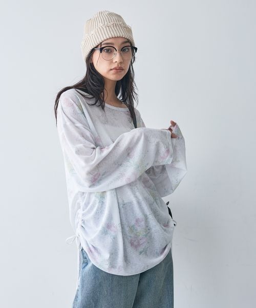 JEANASIS（ジーナシス）の「シアーワッフルドロストプルオバーLS/1067550（Tシャツ/カットソー・レディース・グレー/ホワイト系その他/ブラック/ホワイト・FREE）」の2枚目の写真
