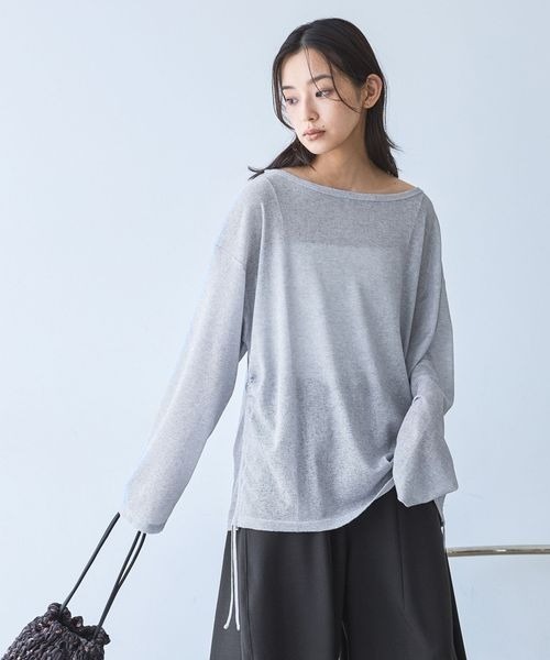 JEANASIS（ジーナシス）の「シアーワッフルドロストプルオバーLS/1067550（Tシャツ/カットソー・レディース・グレー/ホワイト系その他/ブラック/ホワイト・FREE）」の4枚目の写真
