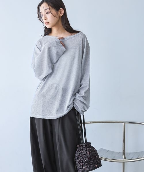 JEANASIS（ジーナシス）の「シアーワッフルドロストプルオバーLS/1067550（Tシャツ/カットソー・レディース・グレー/ホワイト系その他/ブラック/ホワイト・FREE）」の9枚目の写真