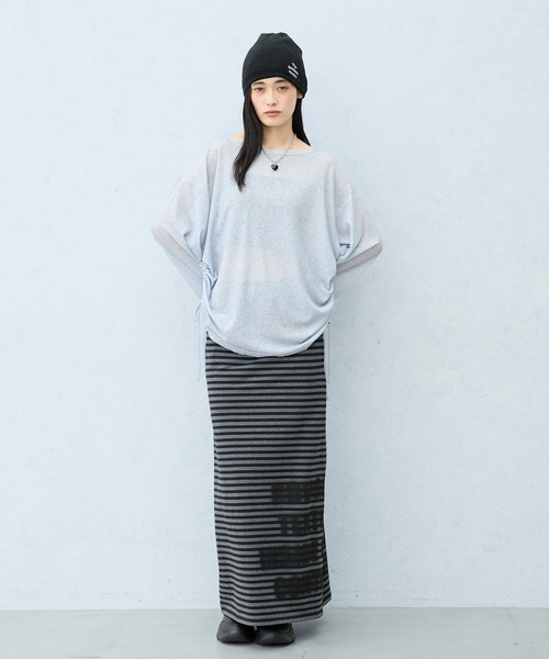JEANASIS（ジーナシス）の「シアーワッフルドロストプルオバーLS/1067550（Tシャツ/カットソー・レディース・グレー/ホワイト系その他/ブラック/ホワイト・FREE）」の6枚目の写真