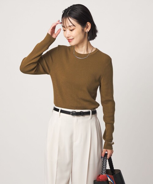 green label relaxing(グリーンレーベルリラクシング)の「<1_OF MINE>リブ クルーネック ロングスリーブ プルオーバー ニット マシンウォッシャブル(ニット/セーター・レディース・オリーブ/ピンク/ブラック/ホワイト・FREE)」の4枚目の写真