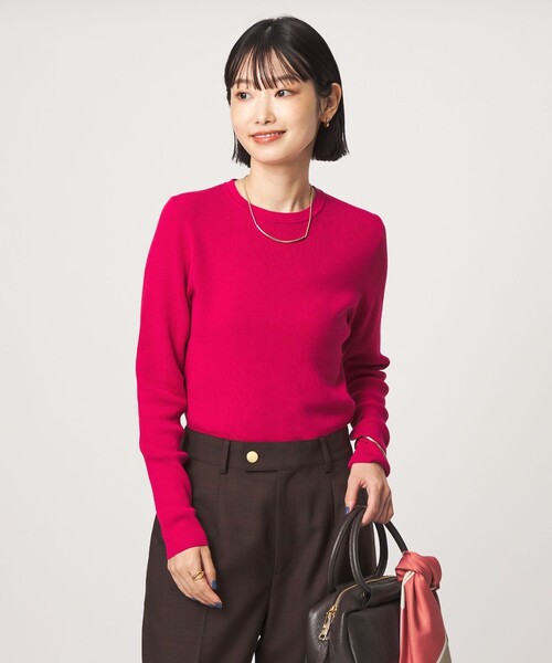 green label relaxing(グリーンレーベルリラクシング)の「<1_OF MINE>リブ クルーネック ロングスリーブ プルオーバー ニット マシンウォッシャブル(ニット/セーター・レディース・オリーブ/ピンク/ブラック/ホワイト・FREE)」の1枚目の写真