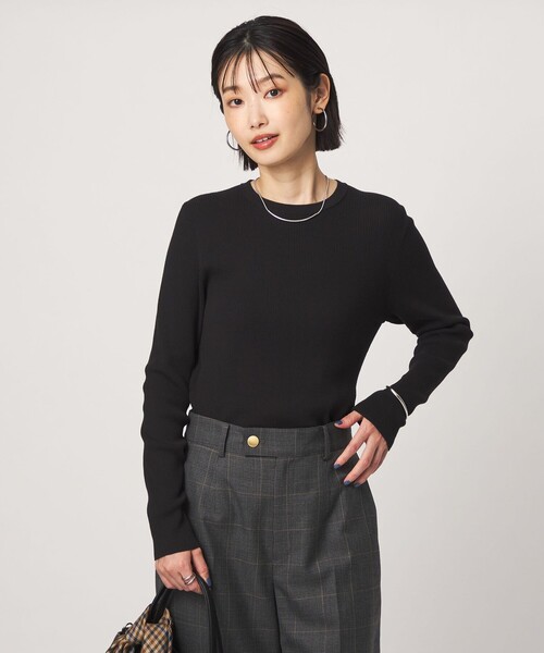 green label relaxing(グリーンレーベルリラクシング)の「<1_OF MINE>リブ クルーネック ロングスリーブ プルオーバー ニット マシンウォッシャブル(ニット/セーター・レディース・オリーブ/ピンク/ブラック/ホワイト・FREE)」の3枚目の写真