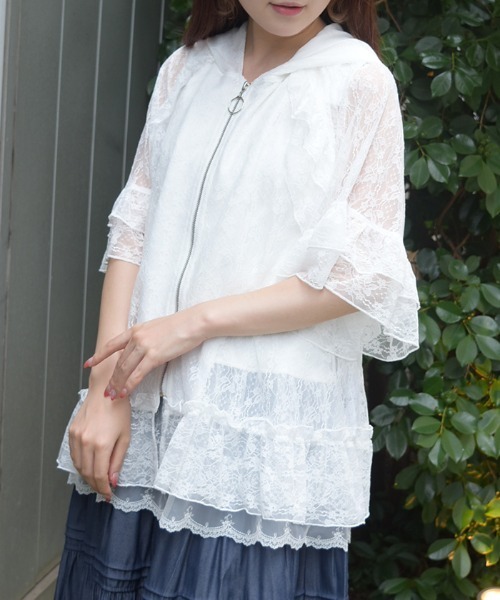 axes femme(アクシーズファム)の「レースパーカー(パーカー・レディース・ホワイト/ブラック・FREE)」の1枚目の写真