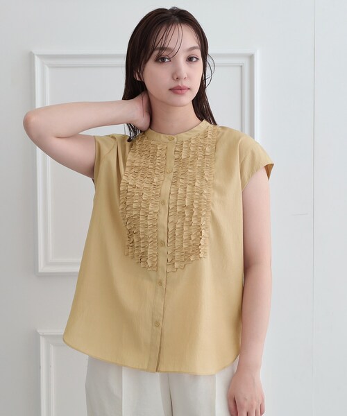DRESSTERIOR(ドレステリア)の「フレンチスリーブ フリルブラウス(シャツ/ブラウス・レディース・ネイビー/ライトベージュ・34/36/38)」の8枚目の写真