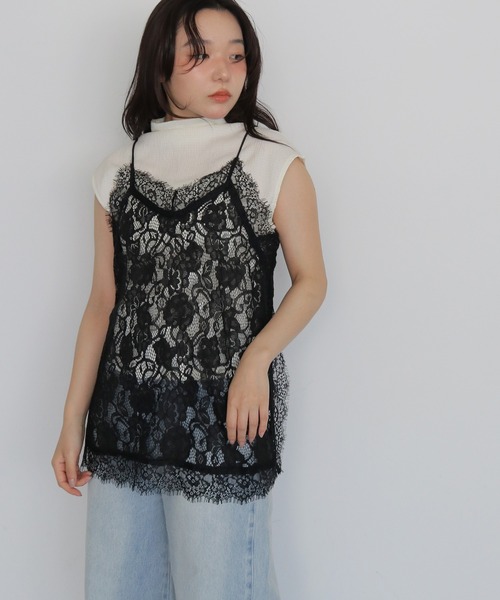 cheriella（シェリエラ）の「【cheriella】フラワーレースキャミソール　FLOWER LACE CAMISOLE（キャミソール・レディース・ブラウン/アイボリー/ブラック・FREE）」の4枚目の写真