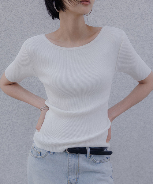 MEMUA(メムア)の「モネ ボートネック ハーフスリーブ ニット(ニット/セーター・レディース・アイボリー/ベージュ/ブラック・FREE)」の6枚目の写真