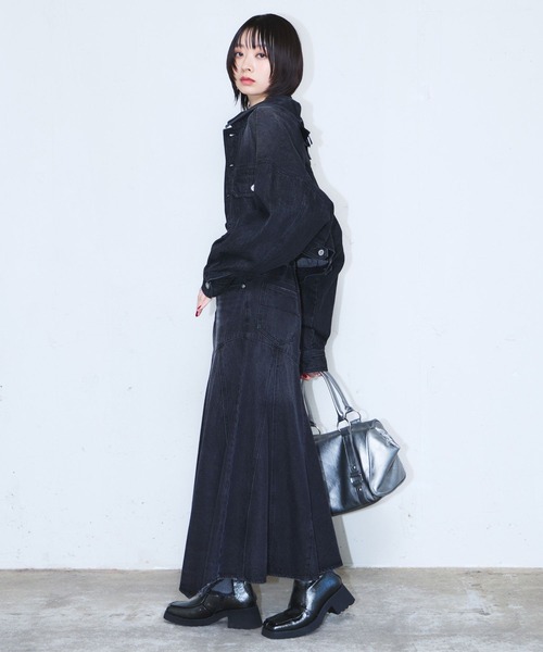 PAGEBOY(ページボーイ)の「アシメパネルデニムスカート(デニムスカート・レディース・ブラック/ブルー・FREE)」の10枚目の写真