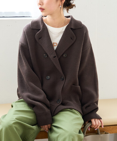 FREAK'S STORE(フリークスストア)の「限定展開 ニット ダブル ボタン ジャケット(その他アウター・レディース・グレー/ブラウン/ネイビー/ブラック/ナチュラル・フリ-)」の4枚目の写真