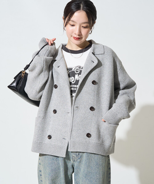 FREAK'S STORE(フリークスストア)の「限定展開 ニット ダブル ボタン ジャケット(その他アウター・レディース・グレー/ブラウン/ネイビー/ブラック/ナチュラル・フリ-)」の3枚目の写真