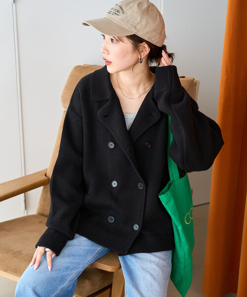 FREAK'S STORE(フリークスストア)の「限定展開 ニット ダブル ボタン ジャケット(その他アウター・レディース・グレー/ブラウン/ネイビー/ブラック/ナチュラル・フリ-)」の2枚目の写真