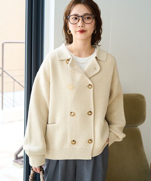 FREAK'S STORE(フリークスストア)の「限定展開 ニット ダブル ボタン ジャケット(その他アウター・レディース・グレー/ブラウン/ネイビー/ブラック/ナチュラル・フリ-)」の6枚目の写真