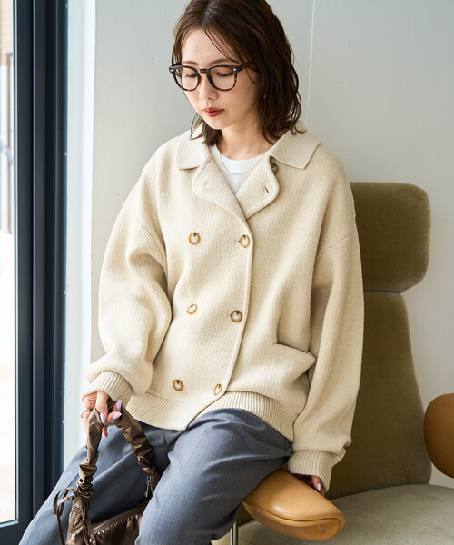 FREAK'S STORE(フリークスストア)の「限定展開 ニット ダブル ボタン ジャケット(その他アウター・レディース・グレー/ブラウン/ネイビー/ブラック/ナチュラル・フリ-)」の8枚目の写真