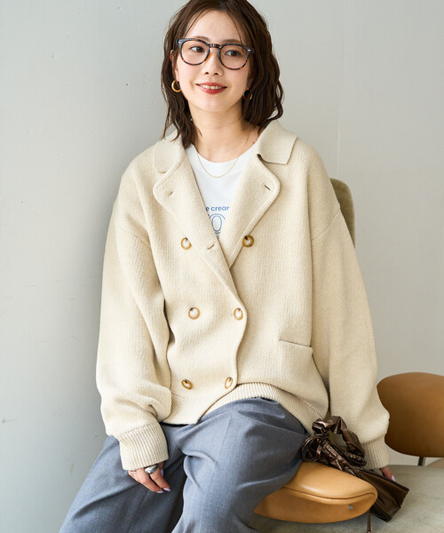 FREAK'S STORE(フリークスストア)の「限定展開 ニット ダブル ボタン ジャケット(その他アウター・レディース・グレー/ブラウン/ネイビー/ブラック/ナチュラル・フリ-)」の9枚目の写真