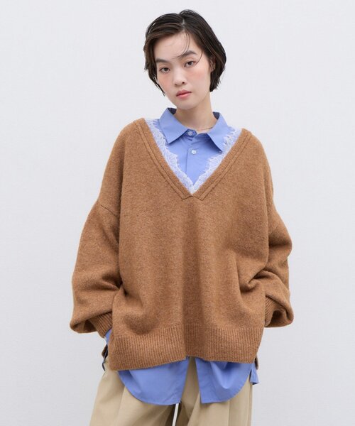CIAOPANIC TYPY(チャオパニックティピー)の「∴深Vレースドッキングオーバーニット(ニット/セーター・レディース・グレー/レッド/ブラック/オフホワイト・ONE SIZE)」の18枚目の写真