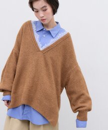 【一枚着るだけで大人な抜け感】/体系カバー/深Vレースドッキングオーバーニット