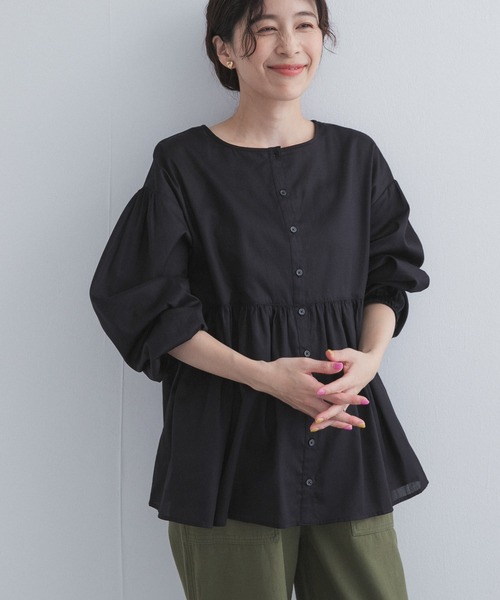 URBAN RESEARCH DOORS(アーバンリサーチドアーズ)の「コットンツイル2WAYギャザーブラウス(シャツ/ブラウス・レディース・ブラウン系その他/ボルドー/ブラック・FREE)」の6枚目の写真