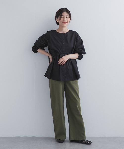 URBAN RESEARCH DOORS(アーバンリサーチドアーズ)の「コットンツイル2WAYギャザーブラウス(シャツ/ブラウス・レディース・ブラウン系その他/ボルドー/ブラック・FREE)」の10枚目の写真