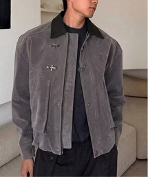 【26年秋冬新作アイテム】襟PU切替フェイクスエードファイヤーマンフックデザインショートブルゾン