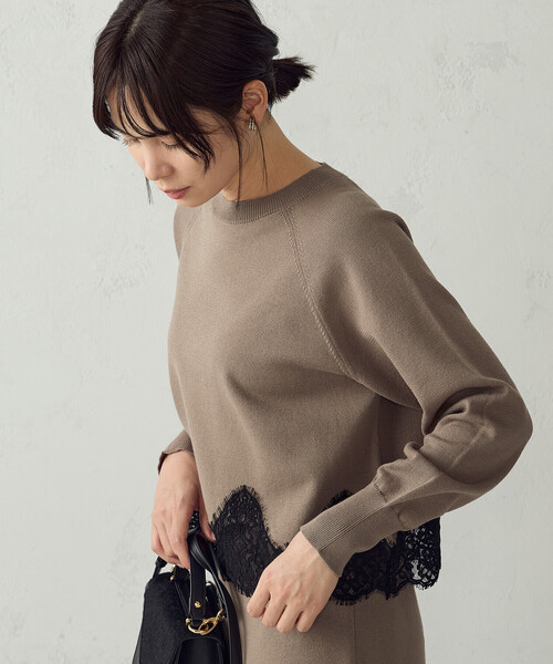 COMME CA ISM(コムサイズム)の「レースドッキングニット / セットアップ対応(ニット/セーター・レディース・チャコール/グリーン/ベージュ・FREE)」の3枚目の写真