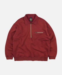 VINTAGE DYEING HALF ZIP SWEAT _ VINTAGE RED