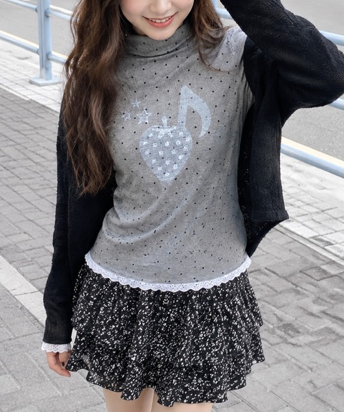 HOOK(フック)の「HOOK for girls ハートグラフィックドットハイネックロンT(Tシャツ/カットソー・レディース・ブルー/グレー・FREE)」の2枚目の写真