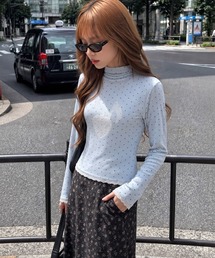 HOOK for girls ハートグラフィックドットハイネックロンT