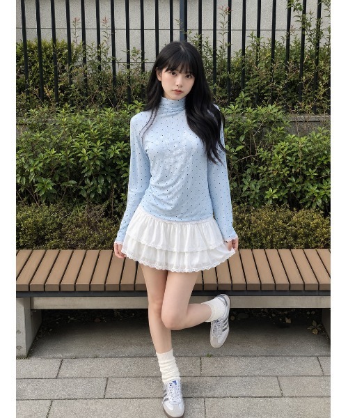 HOOK(フック)の「HOOK for girls ハートグラフィックドットハイネックロンT(Tシャツ/カットソー・レディース・ブルー/グレー・FREE)」の13枚目の写真