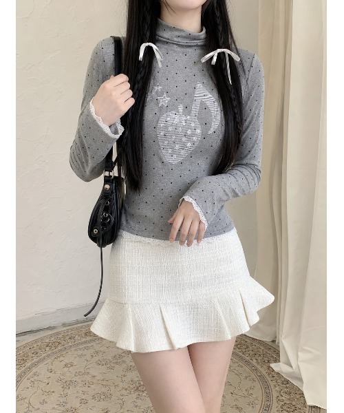 HOOK(フック)の「HOOK for girls ハートグラフィックドットハイネックロンT(Tシャツ/カットソー・レディース・ブルー/グレー・FREE)」の12枚目の写真