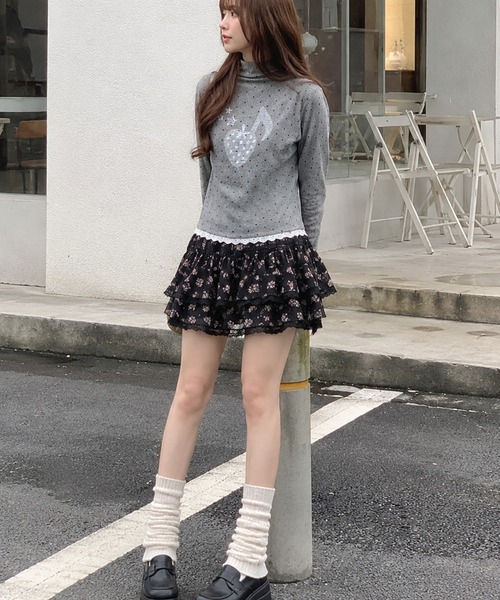 HOOK(フック)の「HOOK for girls ハートグラフィックドットハイネックロンT(Tシャツ/カットソー・レディース・ブルー/グレー・FREE)」の11枚目の写真