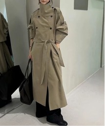 ビックシルエットスタンドカラーダブルボタントレンチコート