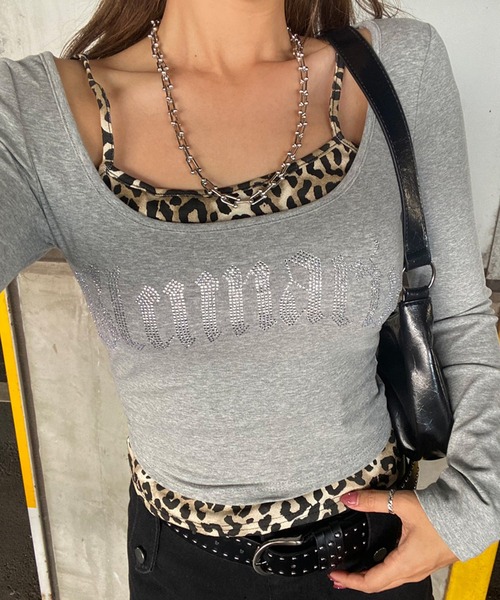 non-hedge（ノンヘッジ）の「ストーンロゴヒョウアンサンブル風ロンT（Tシャツ/カットソー・レディース・ブラック/グレー/ブラウン/オフホワイト・FREE）」の4枚目の写真