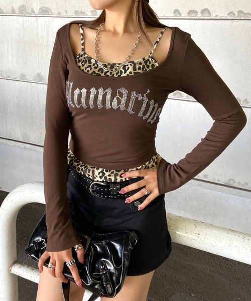 non-hedge（ノンヘッジ）の「ストーンロゴヒョウアンサンブル風ロンT（Tシャツ/カットソー・レディース・ブラック/グレー/ブラウン/オフホワイト・FREE）」の8枚目の写真