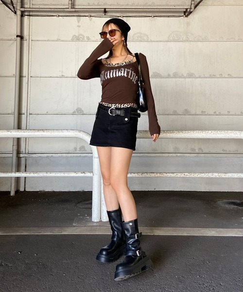 non-hedge（ノンヘッジ）の「ストーンロゴヒョウアンサンブル風ロンT（Tシャツ/カットソー・レディース・ブラック/グレー/ブラウン/オフホワイト・FREE）」の12枚目の写真