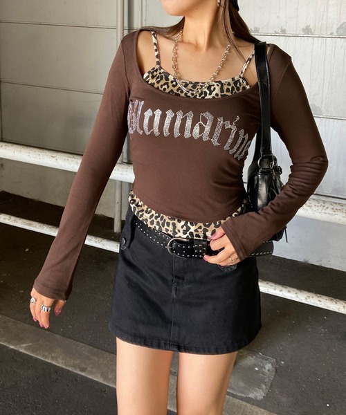 non-hedge（ノンヘッジ）の「ストーンロゴヒョウアンサンブル風ロンT（Tシャツ/カットソー・レディース・ブラック/グレー/ブラウン/オフホワイト・FREE）」の9枚目の写真