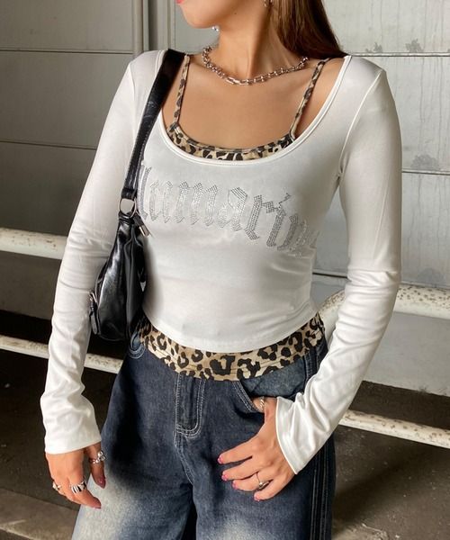 non-hedge（ノンヘッジ）の「ストーンロゴヒョウアンサンブル風ロンT（Tシャツ/カットソー・レディース・ブラック/グレー/ブラウン/オフホワイト・FREE）」の22枚目の写真
