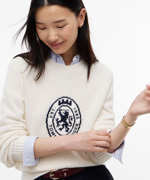 TOMMY HILFIGER（トミーヒルフィガー）の「コットンボートクルーネックレギュラーフィットセーター（ニット/セーター・レディース・ホワイト/ネイビー・SMALL/X-SMALL）」の4枚目の写真