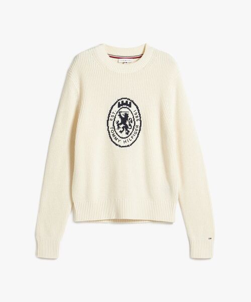 TOMMY HILFIGER（トミーヒルフィガー）の「コットンボートクルーネックレギュラーフィットセーター（ニット/セーター・レディース・ホワイト/ネイビー・SMALL/X-SMALL）」の7枚目の写真