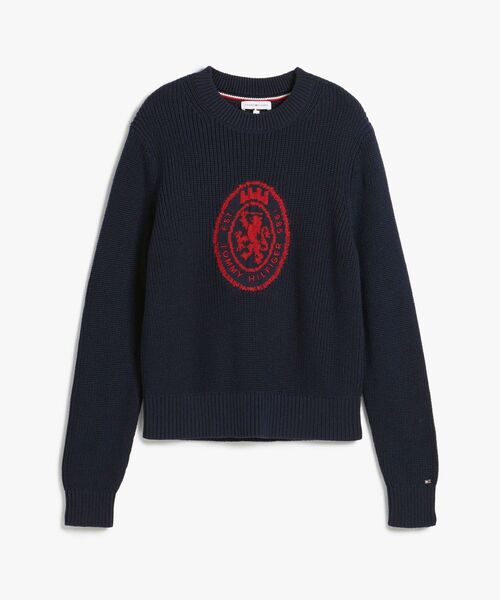 TOMMY HILFIGER（トミーヒルフィガー）の「コットンボートクルーネックレギュラーフィットセーター（ニット/セーター・レディース・ホワイト/ネイビー・SMALL/X-SMALL）」の13枚目の写真