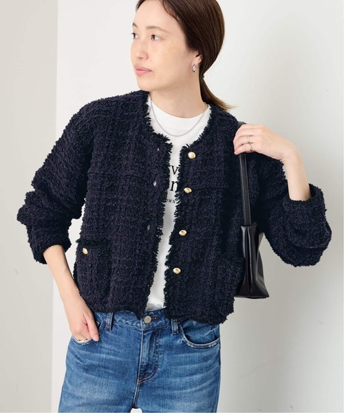 SLOBE IENA(スローブイエナ)の「《WEB限定/追加2》ツイードニットジャケット(カーディガン/ボレロ・レディース・ネイビー・FREE)」の5枚目の写真